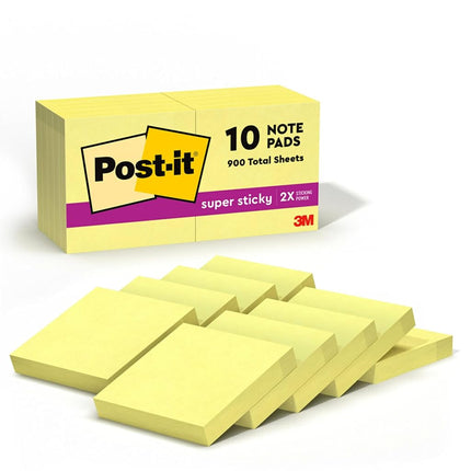 Post-it® Notes, Super Sticky Pad, 1-7/8 Inches x 1-7/8 Inches, Canary Yellow, 10 Pads per Pack