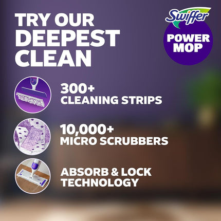 Swiffer PowerMop Kit de trapeador multisuperficie para limpieza de pisos, aroma fresco, el kit de trapeador incluye PowerMop, 2 repuestos de almohadillas para trapear, 1 solución de limpieza de pisos con aroma fresco y 2 baterías