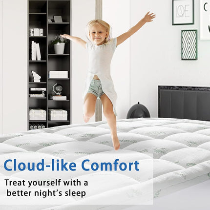 Surmatelas une place, rafraîchissant, très épais, respirant en viscose de bambou, protège-matelas matelassé doux avec garnissage alternatif en duvet 1000 GSM (bonnet profond de 20 à 53 cm)