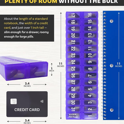 AM PM 31 Day Once-a Day Monthly Pill Planner Organizers - Large Compartment Pill Boxes Store Medications for Entire Month Plus Compartment for Extra Pills (AM/PM) (Am/Pm Blue & Purple)