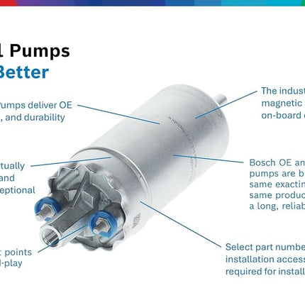 BOSCH 69496 OE Electric Fuel Pump - Compatible With Select Acura, Chevrolet, Chrysler, Dodge, Eagle, Geo, Honda, Hyundai, Infiniti, Isuzu, Kia, Mazda, Mitsubishi, Nissan, Plymouth, Subaru, Suzuki