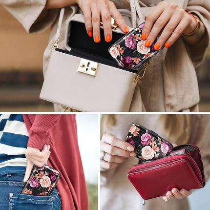Mini porte-cartes Coco Rossi pour femme ou homme, étui rigide fin anti-RFID pour cartes d'identité, portefeuille de voyage, rose noir, S