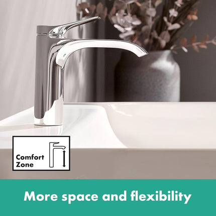 hansgrohe Vivenis Mitigeur de lavabo de salle de bain moderne monotrou à poignée unique de 15,2 cm de haut en chrome, 75010001