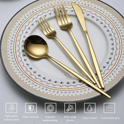 Evanda Gold Cutlery Set 64-Piece Service for 16 People, Titanium Gold-Plated Stainless Steel Cutlery Set, Knife Forks Spoons Cutlery Set for Wedding, Parties, Birthday, WCAU, Dishwasher Safe