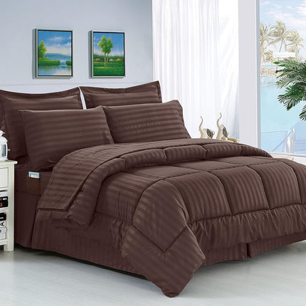 Elegant Comfort Silky Soft 8-Piece Dobby Stripe Be