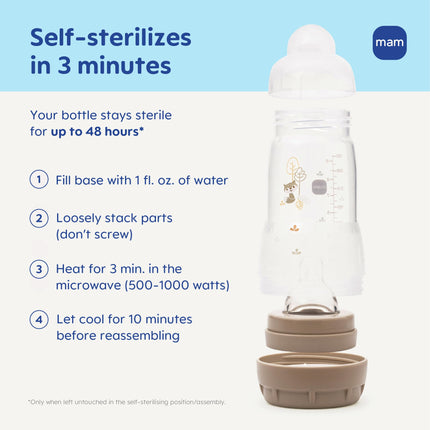 MAM 9oz Easy Start Anti-Colic Baby Bottles, Medium Flow with 2X Bonus Nipples (Fast and Extra Fast Flow), Reduces Colic, Gas, & Reflux, Easy-to-Clean, BPA-Free, 2 Plus Months