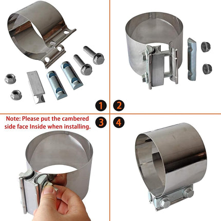Exhaust Band Clamps 4 Inch Butt Joint Exhaust Pipe Muffler Band Clamp 304 Stainless Steel(4 Pack 4" Butt Lap Joint Exhaust Clamp)