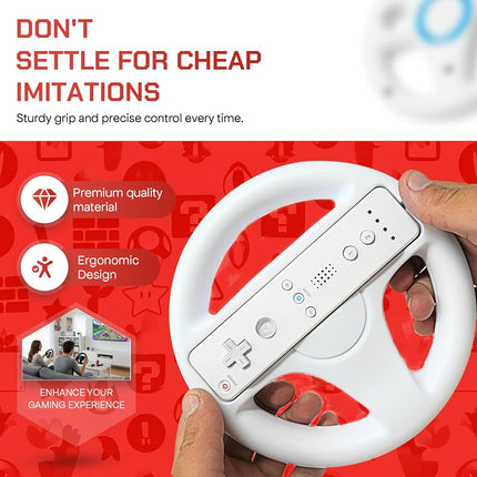 Old Skool Mario Kart Racing Wheel Compatible with Nintendo Wii and Wii U 2 Pack - White
