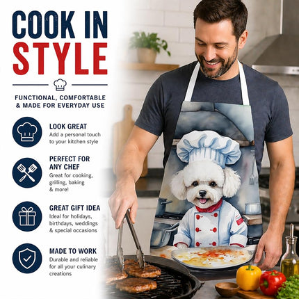 Caroline's Treasures Bichon Frise The Chef Apron Cooking Kitchen Server Baking Crafts Gardening for Adult Women Men, Unisex, Large, Multicolor