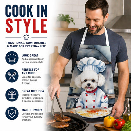 Caroline's Treasures Bichon Frise The Chef Apron Cooking Kitchen Server Baking Crafts Gardening for Adult Women Men, Unisex, Large, Multicolor