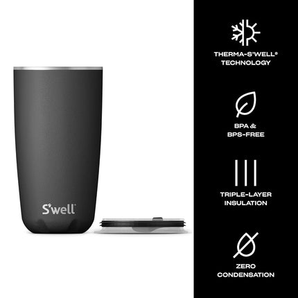 S'well Stainless Steel Tumbler with Clear Slide-Open Lid - 18 Fl Oz - Onyx - Triple-Layered Vacuum-Insulated Containers Keeps Drinks Cold for 12 Hot for 4 Hours - BPA-Free Water Bottle