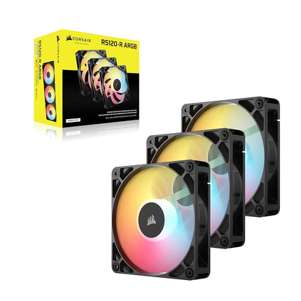 CORSAIR RS120-R ARGB 120mm PWM Reverse Flow Fan - +5V ARGB Connections, 8 RGB LED, High Pressure, Daisy Chain, Magnetic Bearing, Zero RPM, Pack of 3 - Black