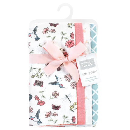 Hudson Baby Unisex Baby Cotton Flannel Burp Cloths, Hummingbird Garden 4 Pack, One Size