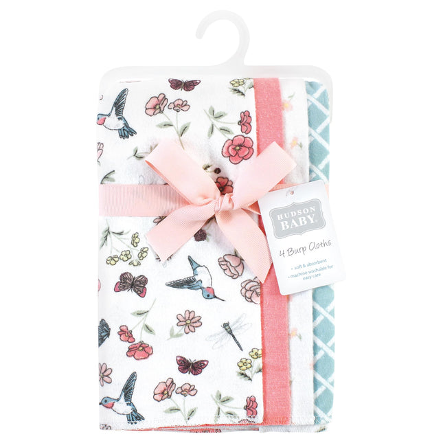 Hudson Baby Cotton Poly Flannel Burp Cloths Multipack, Hummingbird Garden 8-Pack, One Size