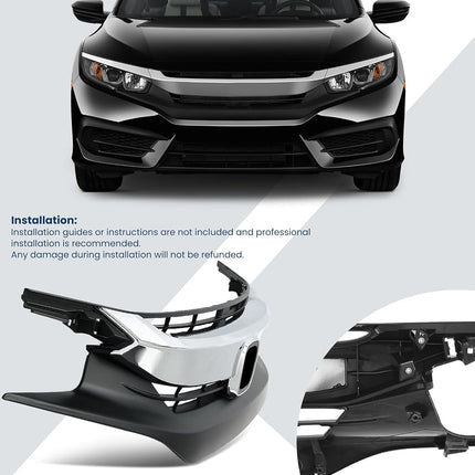 Calandre avant Kspeed pour Honda Civic 2016 2017 2018, noire avec moulure chromée, pièce de remplacement pour calandre supérieure avant