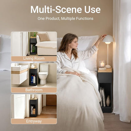 SoBuy Slim Bedside Table 20cm Wide with Drawer & Open Shelf for Bedroom