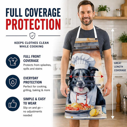 Caroline's Treasures Border Collie The Chef Apron Cooking Kitchen Server Baking Crafts Gardening for Adult Women Men, Unisex, Large, Multicolor