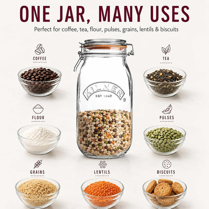 Kilner Clip-Top Storage Jar, 2 Litre, Airtight, Glass, for Fruit, Vegetables, Coffee, Tea, Flour