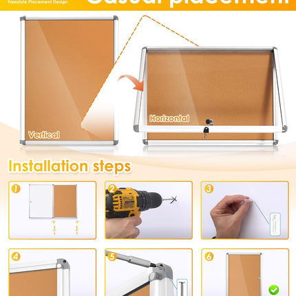 SWANCROWN Cork Board 50 x 36 cm Lockable Notice Board with Aluminum Frame