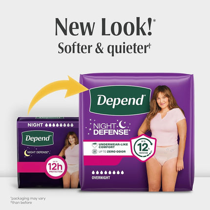 Depend Night Defense Adult Incontinence Underwear for Women, Disposable, Overnight, Large, Blush, 14 Count, Packaging May Vary