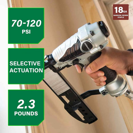 Metabo HPT Finish Stapler, 18 Gauge, 1/4-Inch Narrow Crown Staples, 1/2-Inch up to 1-1/2-Inch Staple Length, Pneumatic (N3804AB3)