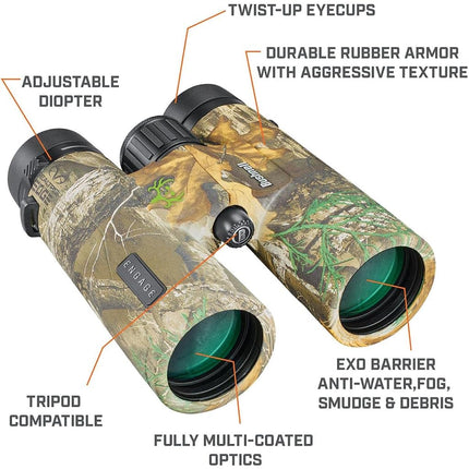 Bushnell - Engage X - 10x42 - Real Tree Edge Bone Collector - Roof Prism - Water & Fog Proof - EXO Barrier Coating - Fully Multi-coated - Binocular - BENX1042RB