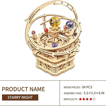 ROKR 3D Wooden Puzzles for Adults Mechanical Music Box-Starry Night, DIY Rotating Music Box Model Building Kits for Teens, DIY Crafts/Hobbies/Gifts Desk Decor for Boys Ages 14+ (Starry Night)
