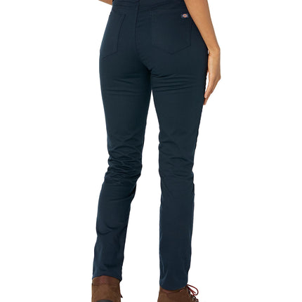 Dickies Womens Women's High Rise Skinny Twill Pants, Rinsed Dark Navy, 32