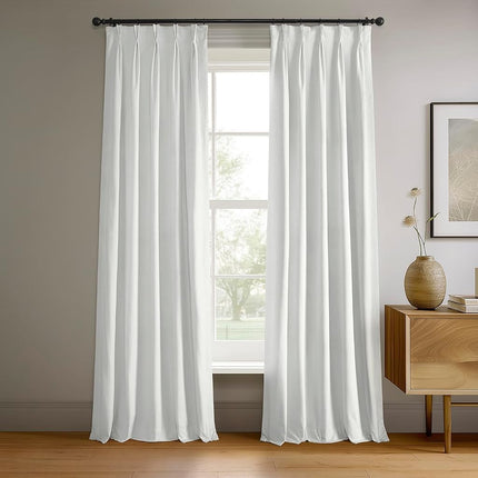 HPD Half Price Drapes Velvet Blackout Curtains/Drapes - 120 Inches Long 1 Panel Blackout Curtain Signature Pleated for Living Room & Bedroom - 25W X 120L, Primary White