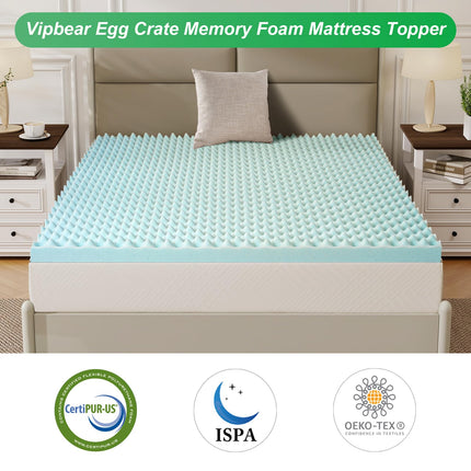 2 Inch Full Size Egg Crate Cooling Gel Memory Foam Mattress Topper, Convoluted Bed Topper for Pressure Relief and Enhanced Airflow, CertiPUR-US Certified