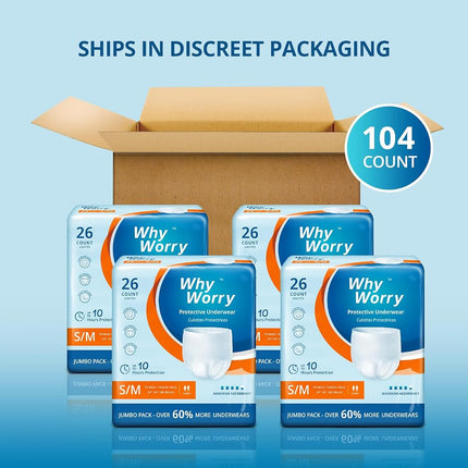 WhyWorry Incontinence Underwear for Women and Men, Small/Medium, 104 Count