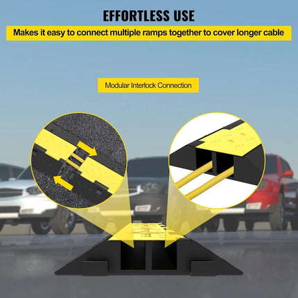 VEVOR Cable Protector Ramp, 5 Packs 2 Channels Speed Bump Hump, Rubber Modular Speed Bump Rated 11000 LBS Load Capacity, Protective Wire Cord Ramp Driveway Rubber Traffic Speed Bumps Cable Protector