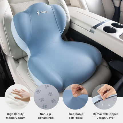 Cojín de asiento de camión de espuma viscoelástica FLORICH con correa ajustable, cojín de asiento y almohada de soporte lumbar para silla de oficina de coche, soporte ergonómico para la espalda y alivio de la ciática para viajes largos (azul