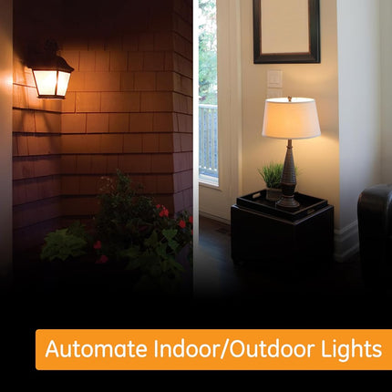 GE SunSmart In-Wall Digital Timer, Automates Indoor and Outdoor Lights, Daily/Weekly Settings, Sunset/Sunrise Presets, ON/OFF Push Button Door, Backlit LCD, White and Lt. Almond Door, 32787