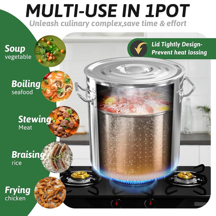 Olla de acero inoxidable de 36 cuartos para cocer mariscos con tapa, para cangrejo, langosta, camarones, con colador, olla para freír pavo, olla profunda para caldo, freidora para uso comercial en exteriores