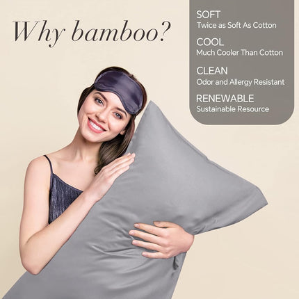 BEDELITE Pillow Cases Standard Size 2Pcs, Rayon from Bamboo, Silver Grey