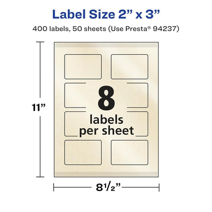 Avery Pearlized Ivory Rectangle Labels with Sure Feed Technology, Print-to-The-Edge, 2" x 3", 400 Pearlized Ivory Labels, Laser/Inkjet Printable Labels