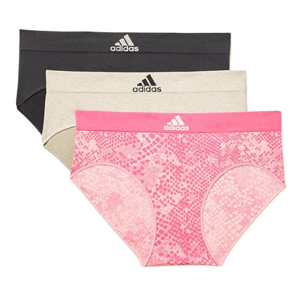 adidas womens Seamless Brief Underwear Multipack, Pink Snake Jacquard/Grey/Black, S