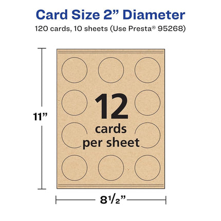 Avery Printable Round Business Cards with Sure Feed Technology, 2" Diameter, Kraft Brown Cardstock, Print-to-the-Edge, Laser/Inkjet Cards, 120 Total