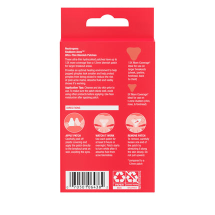 Neutrogena Stubborn Acne Pimple Patches, Acne Treatment for Face, Ultra-Thin Hydrocolloid Patches Provide Optimal Healing for Pimples, 2 Sizes, 10 Patches