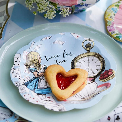 Talking Tables 12 x Blue Alice in Wonderland Small Plates Scalloped Edge Mad Hatter Tea Paper Plates Party Tableware Afternoon Tea Mother's Day Baby Shower Weddings 17cm