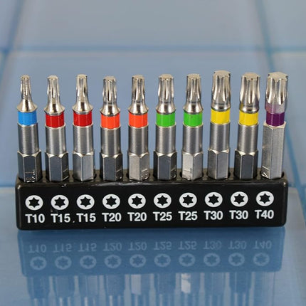 TMAX 10p Color Coded T10-T40 6 point Torx Star 2" L Screwdriver Bit, S2