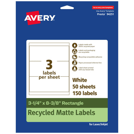 Avery EcoFriendly Matte White Recycled Rectangle L