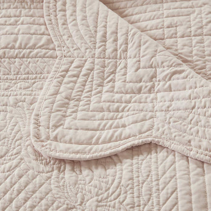 Madison Park Madison Park Luxe Quilted Throw Blanket - Damask Stitching Design, Cotton Filled Spread, Ultra Soft, Cozy Bedding for Living Room Couch, Sofa, Bed, 60x72", Scalloped Borders Blush