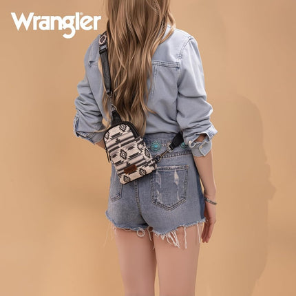 Bolsa cruzada Wrangler Aztec Sling Bag estilo suroeste, moderna bandolera de pecho, negra, talla única