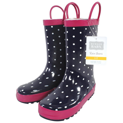 Hudson Baby Botas de agua unisex para niños, azul marino con puntos rosas, 7 Toddler
