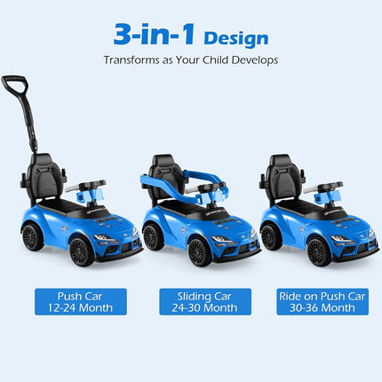 Licensed Toyota Ride on Push Car for Toddlers by INFANS, 3 in 1 Walking Sliding with Removable Guardrails and Handle, Music, Under Seat Storage for Kid (Blue)