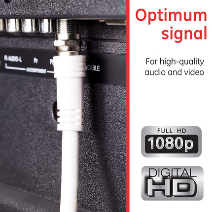 GE RG6 Coaxial Cable, 15 ft. F-Type Connectors, Double Shielded Coax, Input Output, Low Loss Coax, Ideal for TV Antenna, DVR, VCR, Satellite Receiver, Cable Box, Home Theater, White, 33603