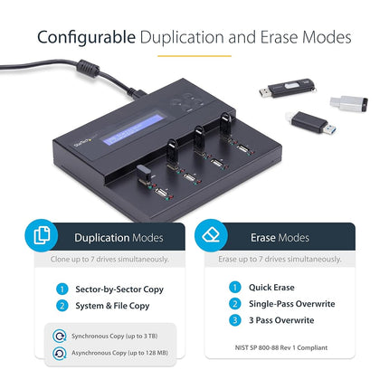StarTech 1:7 Standalone USB Flash Drive Duplicator Cloner Eraser, LCD