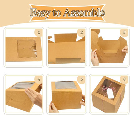 DOYIDE 20Pcs Mini Cake Boxes with Window, 6x6x5 Inches Brown Bakery Boxes, Small 4 Cupcake Boxes, Cake Packaging for Pastries, Cookies, Chocolates, Cupcakes, Birthday Party, Wedding